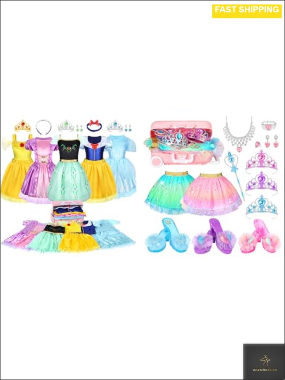 Princess Dress Up Set Girls Role Play Costume Gift with Shoes Crowns Wand